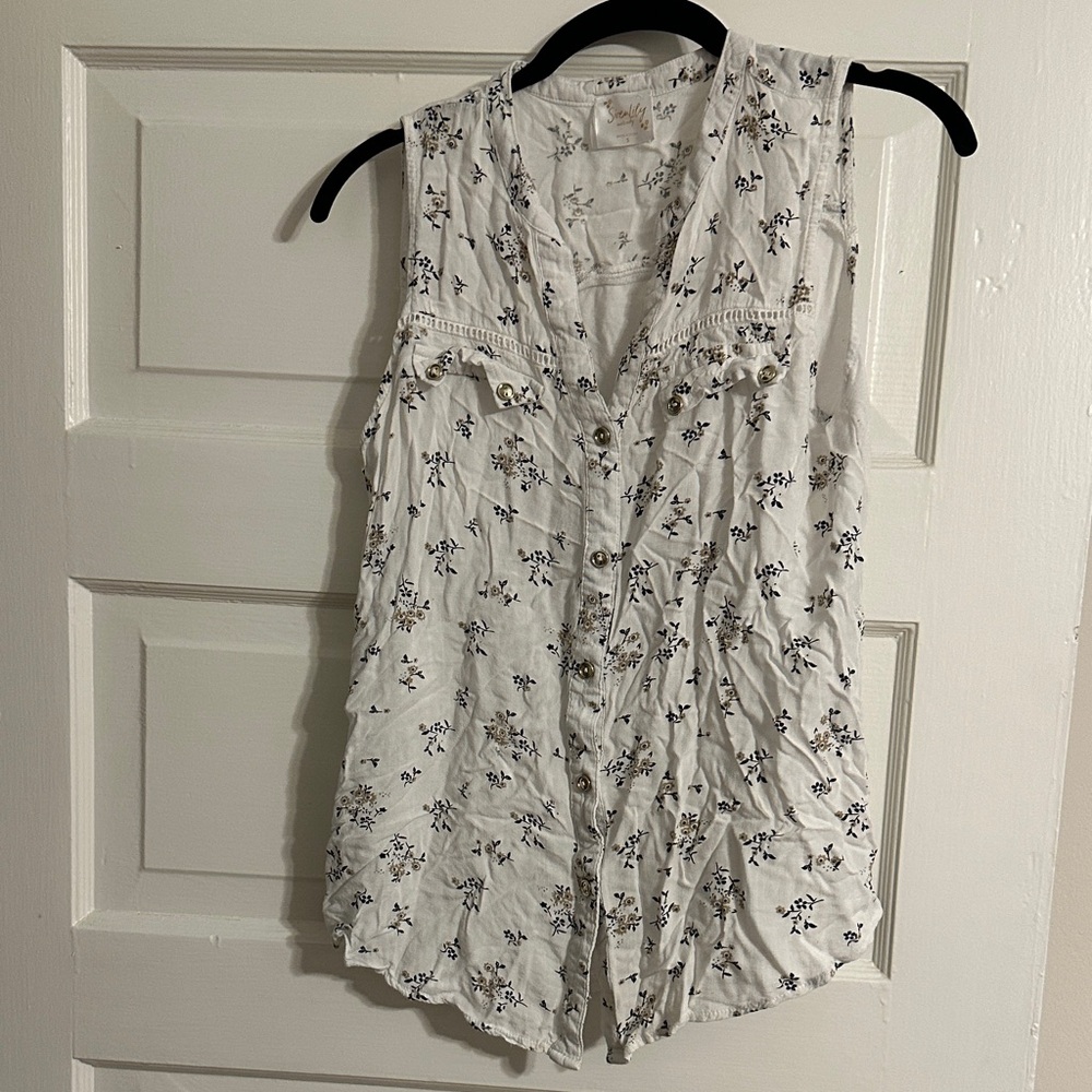 White Floral Button-Down Blouse